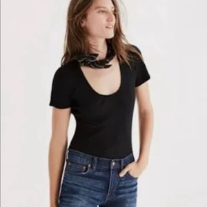 Madewell Body Suit Short Sleeve Scoop Neck Black